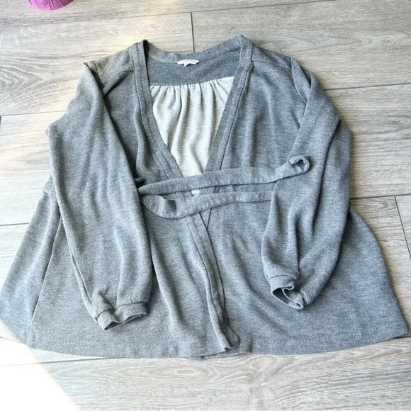 Club Monaco Tie Front Draped  French Terry Cardigan - Picture 4 of 13